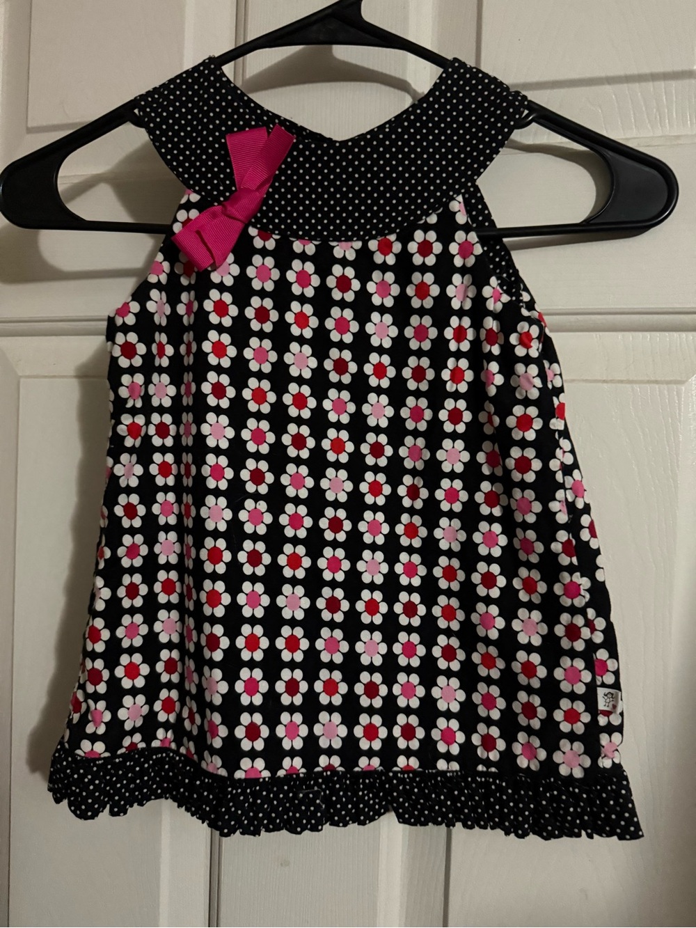 Girls Black Floral Halter Dress with Pink Bow Accent